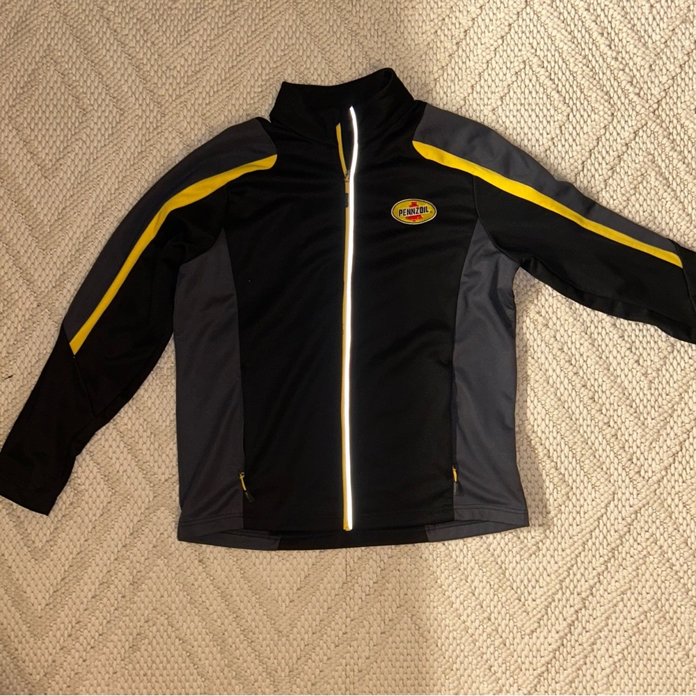 Men's Black and Gray Bomber Jacket with Yellow Accents